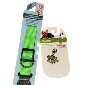 NWT Large Green Dog Collar and Petco Bling Charm